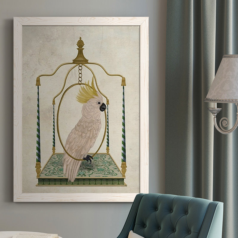 Bovian " White Cockatoo On Swing ", White, 37.5" H x 27.5" W x 1" D