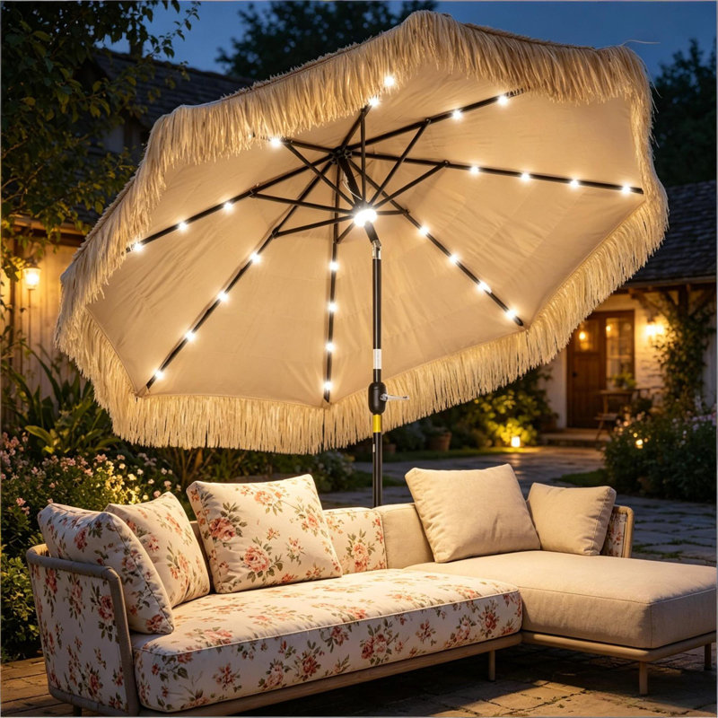 Parasols de terrasse à énergie solaire de style Tiki en acier 8,7 pi pour terrasse de jardin