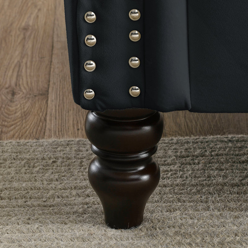 Canapé Chesterfield 79 po en velours noir pour salon, canapé 3 places