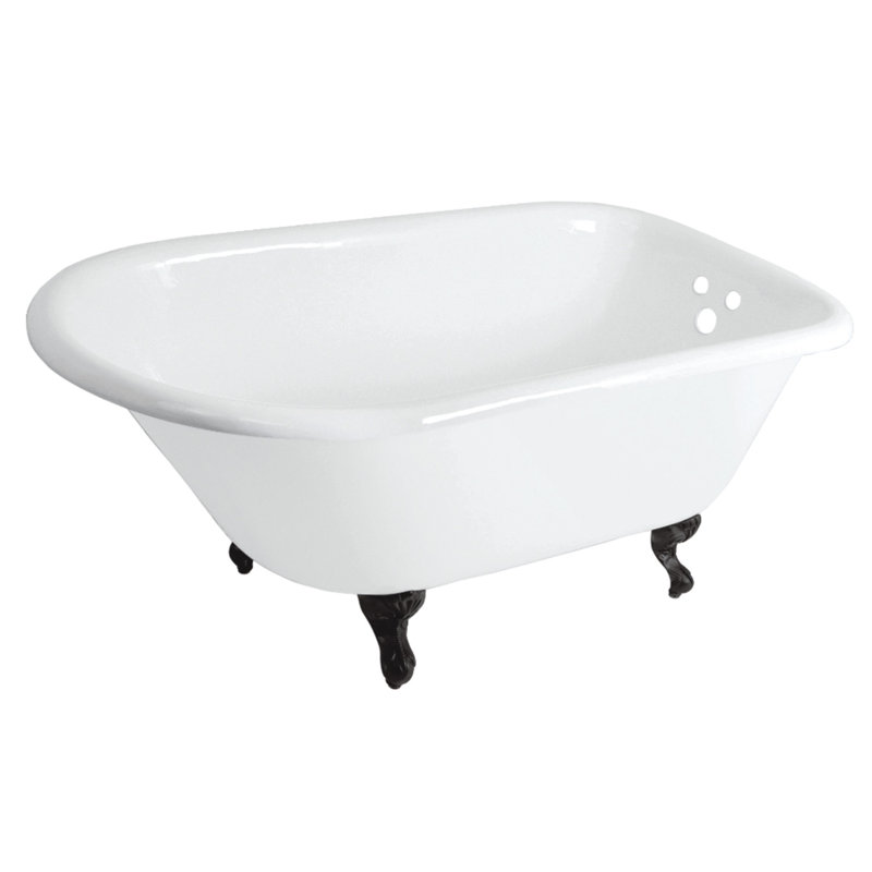 Kingston Brass Aqua Eden 48-Inch Cast Iron D-Shaped Roll Top Clawfoot Tub (3-3/8-Inch Wall Drillings), Matte Black