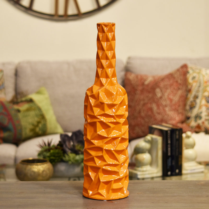 Vase de table en céramique Gore, H 19,5 po x l 5,25 po x P 5,25 po, Orange