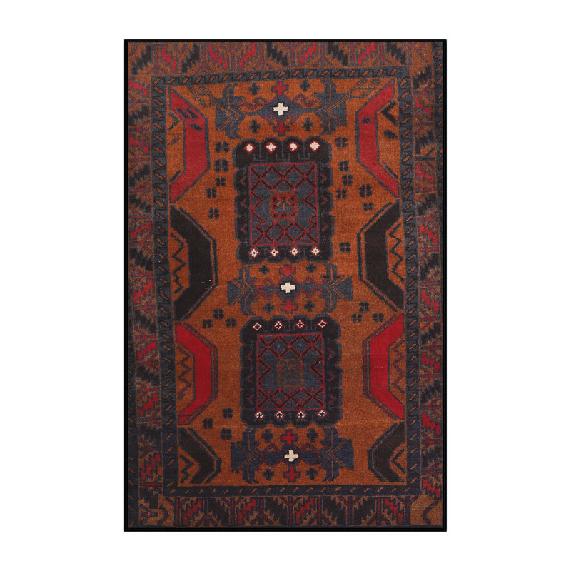 Tapis traditionnel rouge / noir Glore, Rectangle 2 pi x 4 pi