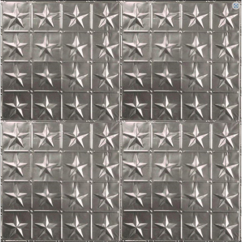 American Tin Ceilings 2 pi x 2 pi (24 po x 24 po) panneaux muraux et tuiles cloutées pour plafond - Étoiles répétées (ensemble de 5 - couvre 20 pieds carrés)