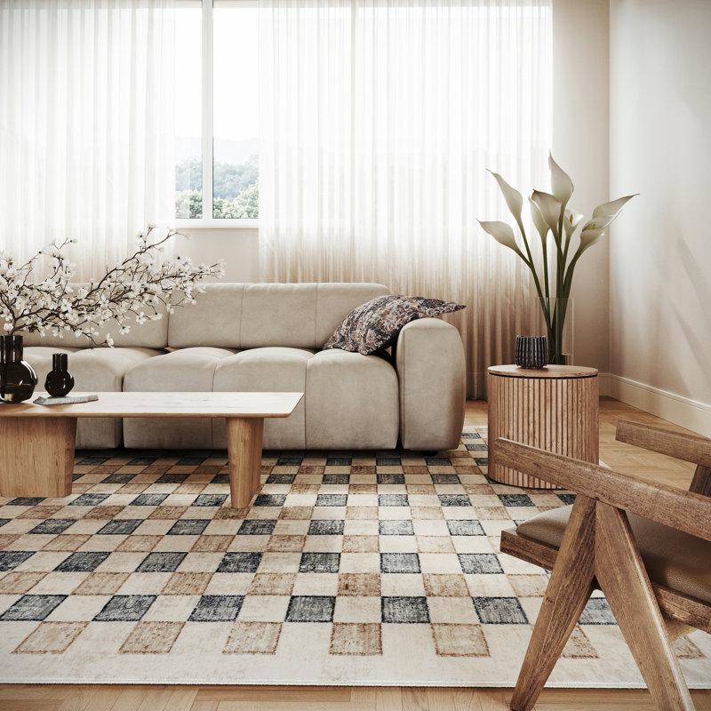  Tapis à carreaux moderne Virelle, Rectangle 9 pi x 12 pi