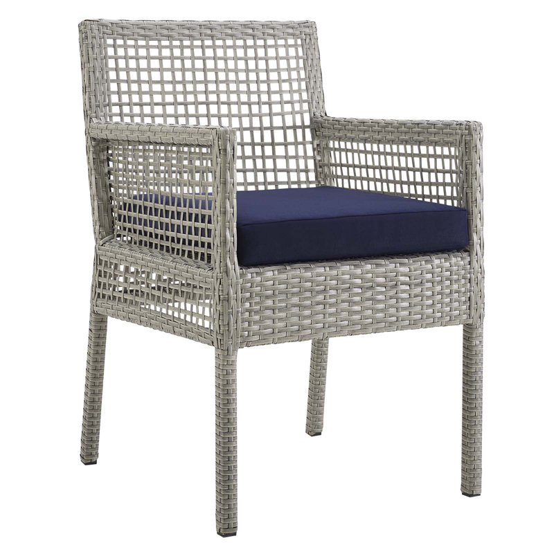 Gray Navy Wicker Rattan Outdoor Dining Chair with Cushions