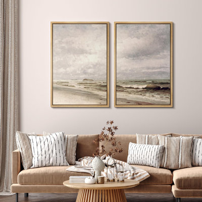 Coastal Beach " Dynamic Oceanfront Vibrant Seashore " 2 - Pieces