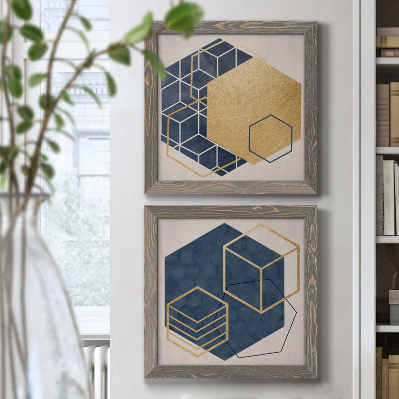 Geo I - impression de 2 pièces, Toile avec cadre gris, H 17 po x l 34 po x P 1,5 po