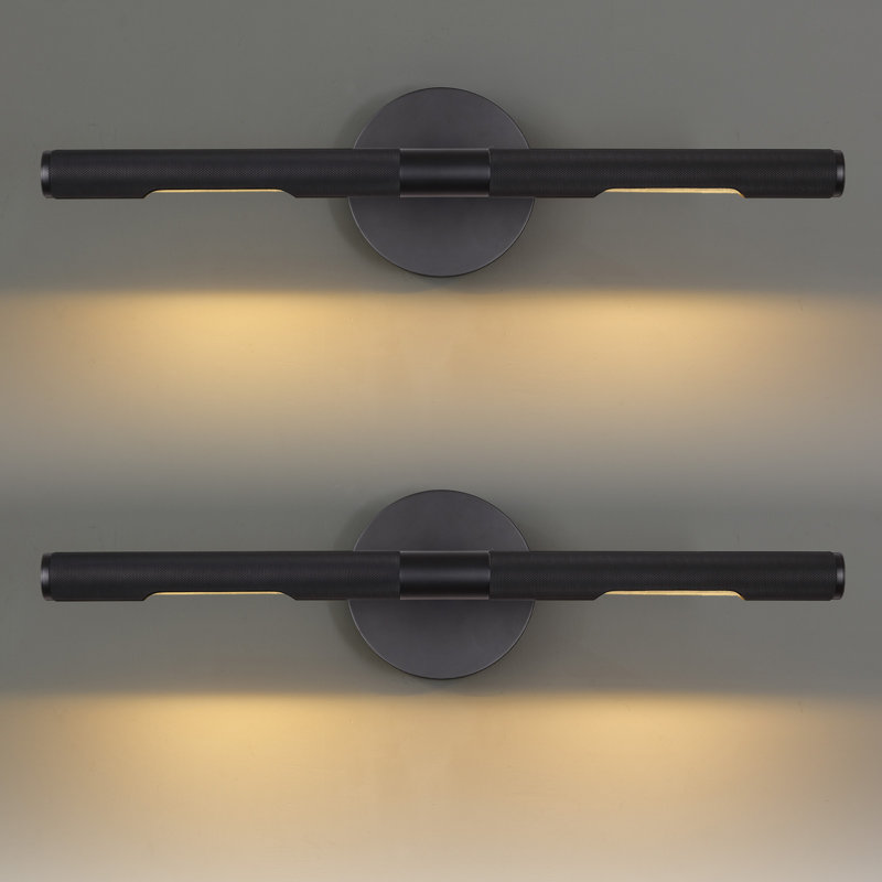 18.9" Dimmable Solid Brass LED Wall Mounted Sconce 360° Rotatable Picture Light(Set of 2), Matte Black