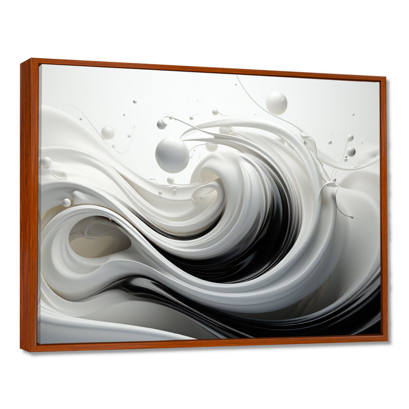 Liquide «Bliss» tourbillonnant noir et blanc I - spirales abstraites, décoration murale, Toile avec cadre flottant brun