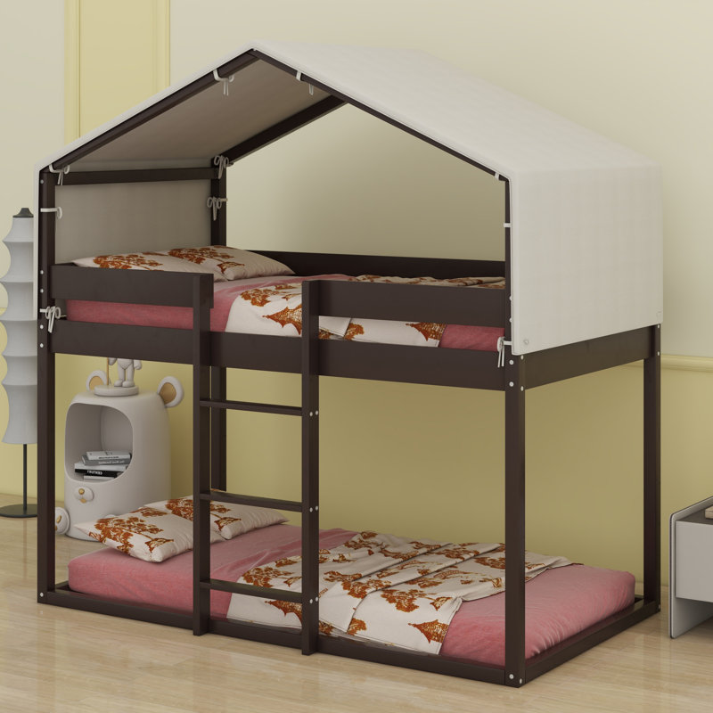 Lit superposé en bois avec tente, Espresso