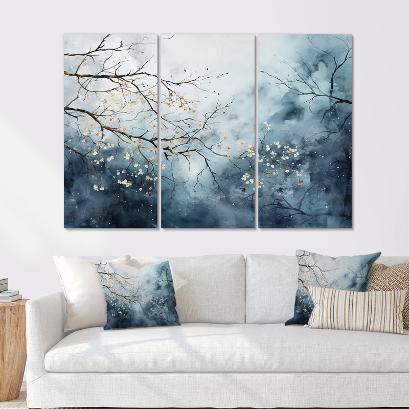 «Winter Tree Minimal Landscape II - Snow», ensemble d'art mural, Toile tendue, H 32 po x l 48 po x P 1 po