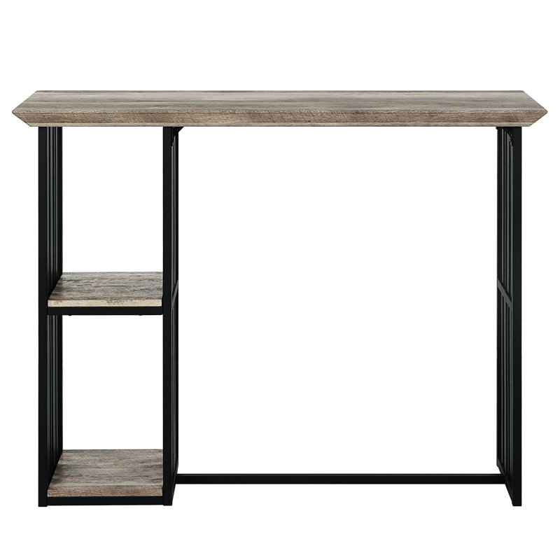Table de salle à manger à hauteur de comptoir industrielle avec rangement - 2 tablettes, chêne, finition chêne noir sablé et 2 tablettes