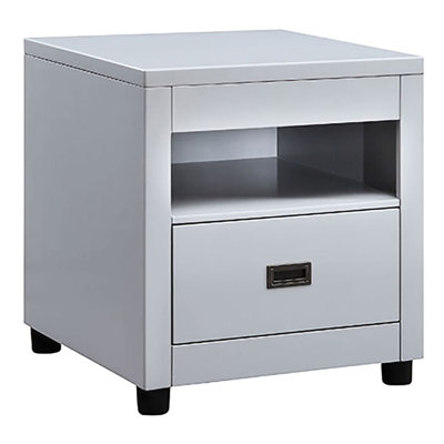 Table de bout grise avec tiroir fiable et surface de rangement polyvalente avec plateau rectangulaire en bois