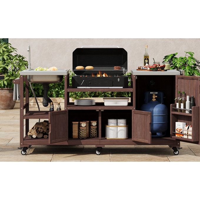 Îlot de cuisine 75,4 "avec évier pour œuf vert XL, Brun