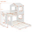Lit simple superposé au dessus d'un lit double avec maisonnette, lit mezzanine de ferme, échelle et garde-corps, blanc