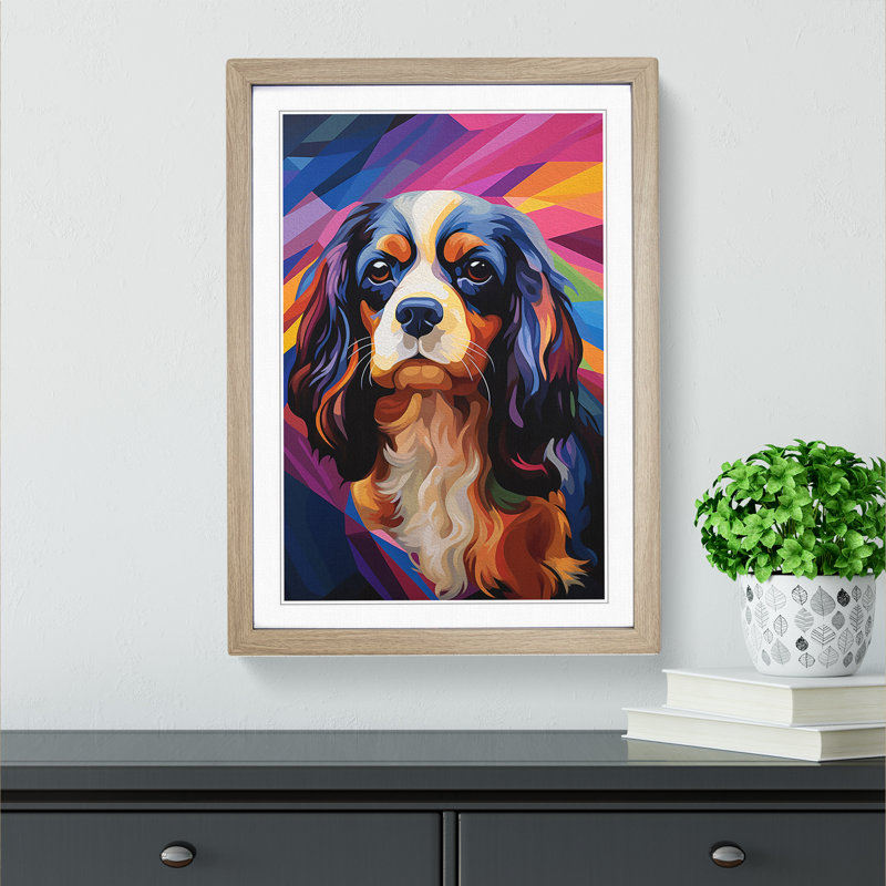 Cavalier King Charles Spaniel Op No.2 - Single Picture Frame Print on Wood, 46cm H x 34cm W x 2cm D, Oak Framed
