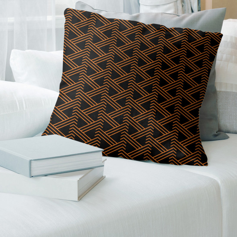 Coussin décoratif 14 po, 20 po x 20 po, Orange foncé / noir, Géométrique