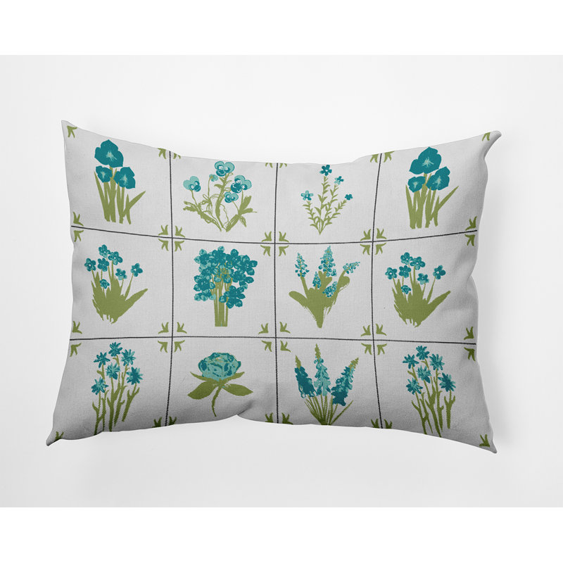 Reversible Throw Pillow, Green/Blue Floral