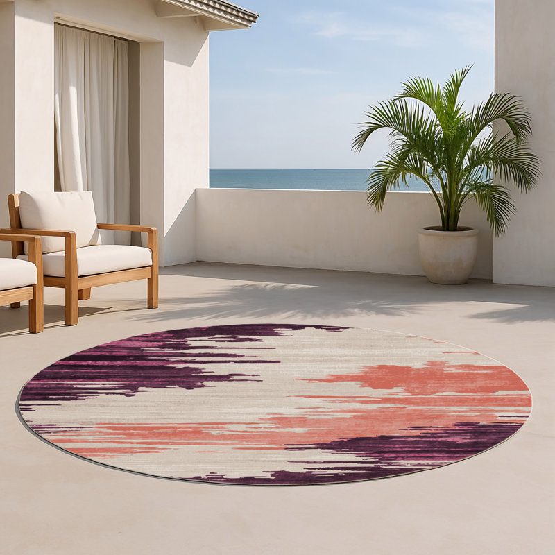 Tapis intérieur et extérieur brun Watercolor, Rond 5 pi