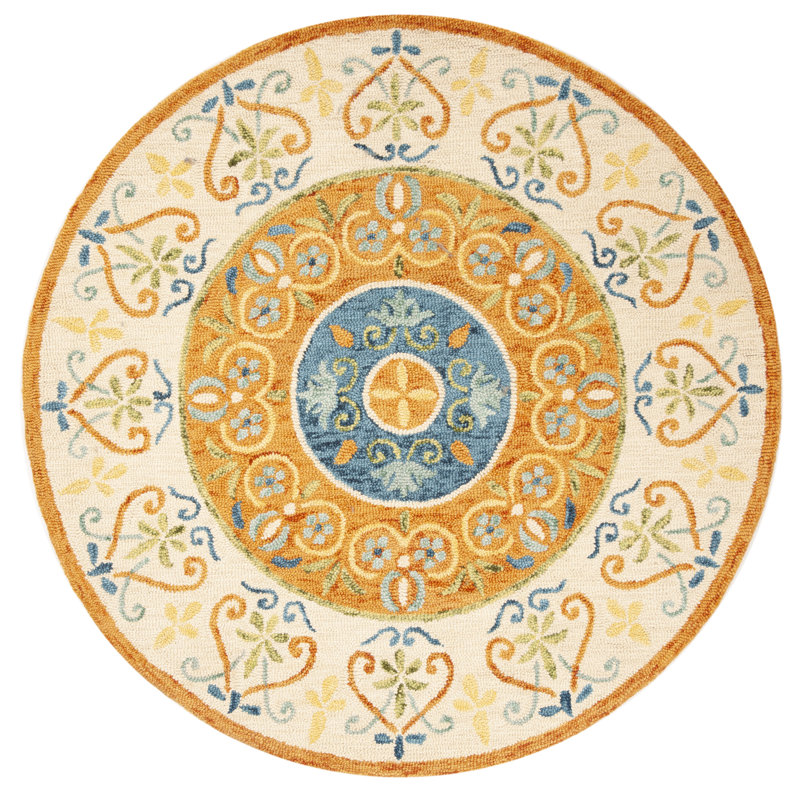Tapis rond rouille / ivoire touffeté à la main rond Dekker, Rond 6 pi