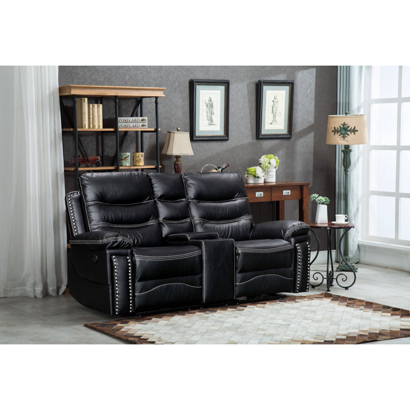 Causeuse inclinable en similicuir 76 po, Similicuir noir