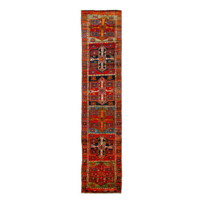 Red Vintage Traditional Wool Runner - 3'5"" x 18'4""