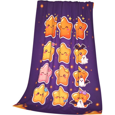 Halloween Kawaii Orange Star Sticker Sheet Print Ultra-Soft Flannel Blanket 50''X60'' Skin Friendly Breathable Pilling-Resistant Perfect for Sofas and Beds Family and Friends Gift.