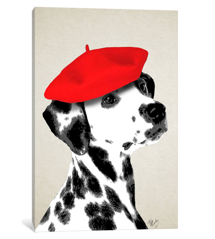 «Dalmatian with Red Beret», impression sur toile, H 12 po x l 8 po x P 0,75 po, Toile tendue, Pas de tapis