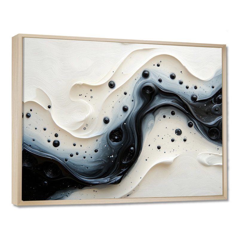 Cramlington noir blanc vague rythmique rivière VI - goutte peinture grand art mural, H 30 po x l 40 po, Crème, crème