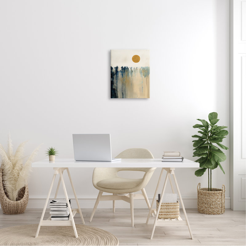 Motif abstrait de formes abstraites de paysage de soleil par Dina D''argo, L 10 po x H 15 po, Toile tendue