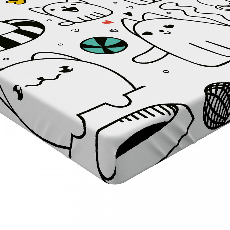 Twin Cartoon Cats Multicolor Microfiber Fitted Sheet