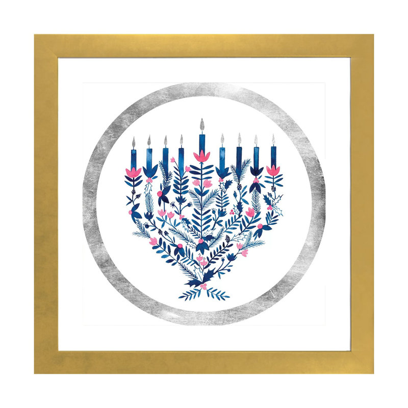 Impression d’art graphique Boho Hanoukka collection C par Grace Popp, Blanc, H 16 po x l 16 po x P 1 po, Papier encadré doré