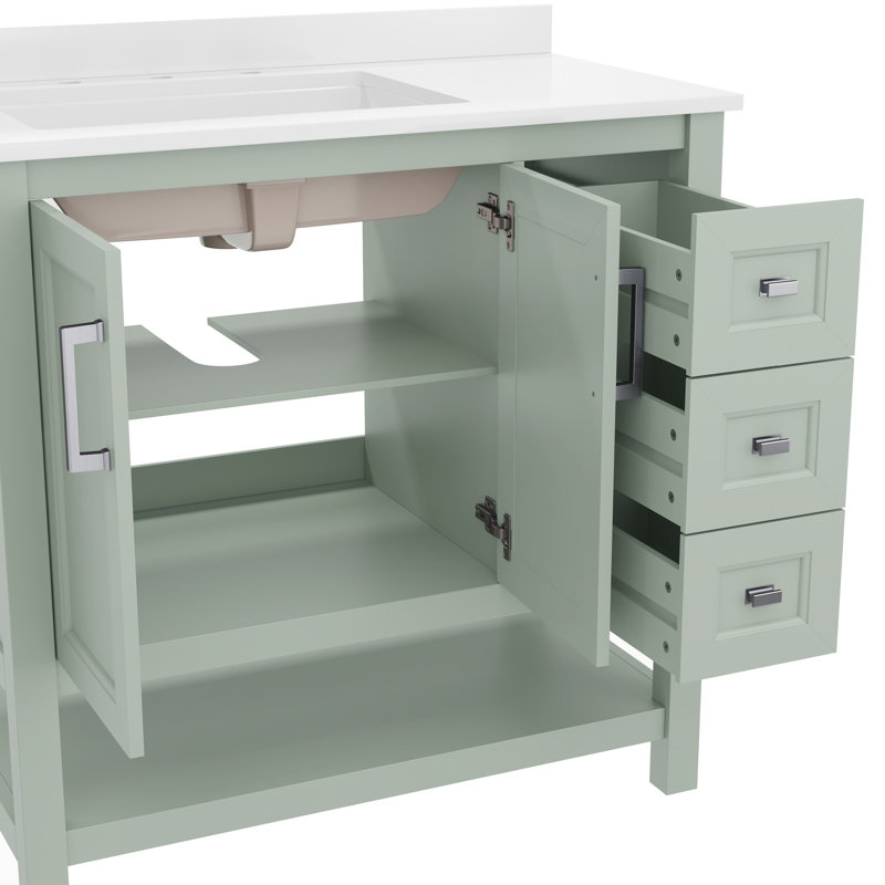Ensemble de meuble-lavabo simple 36 po avec lavabo, armoire, tablette de rangement ouverte et tiroirs de rangement Caniya