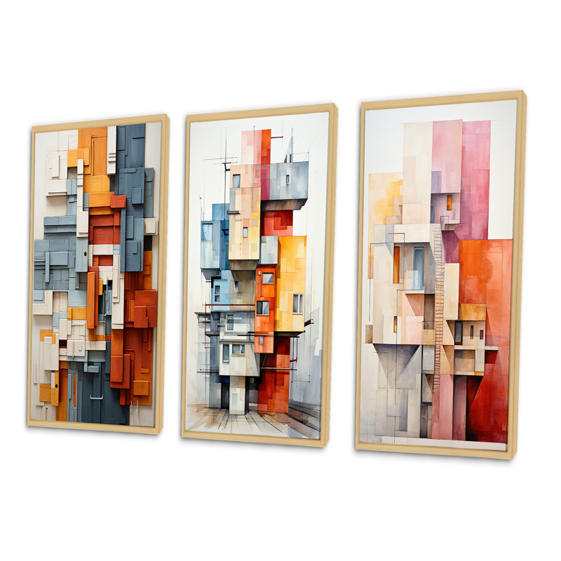 «Constructivism Construit Horizons I», 3 pièces, Encadré naturel, H 20 po x l 36 po