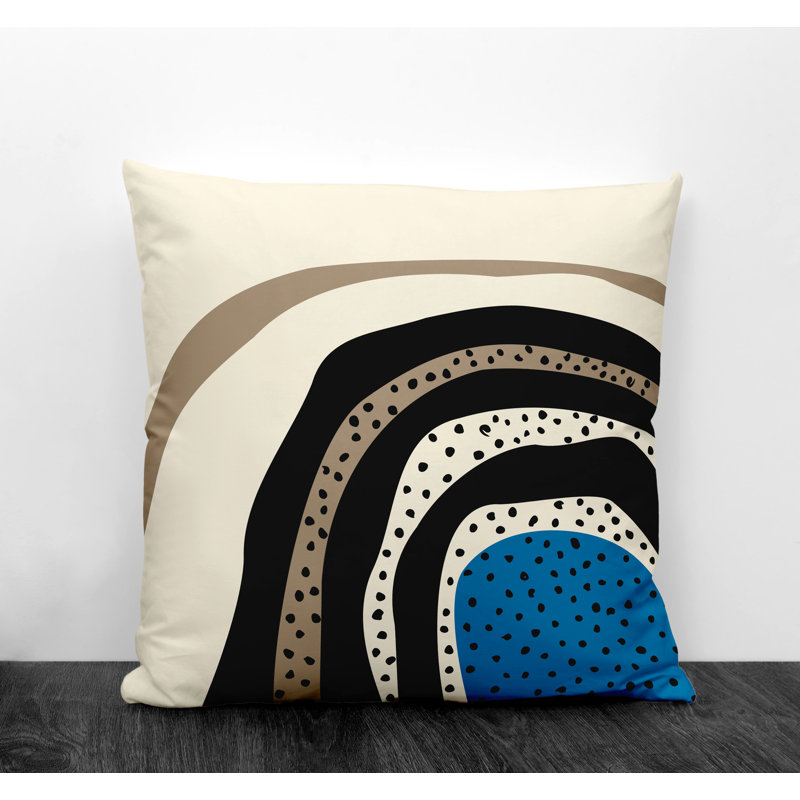 Coussin décoratif intérieur / extérieur en polyester filé Willow, 19 po x 19 po, Turquoise / blanc cassé / beige / noir