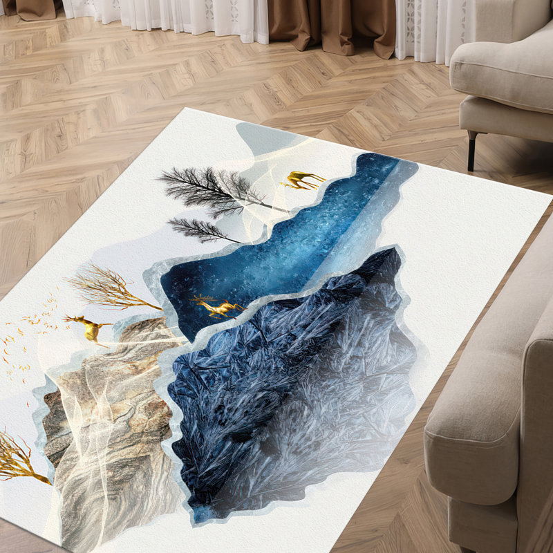 Exquisite Non-Woven Thin-Type Printed Rug with Intricate Floral Design Ideal for Enhancing the Beauty of Your Living Space