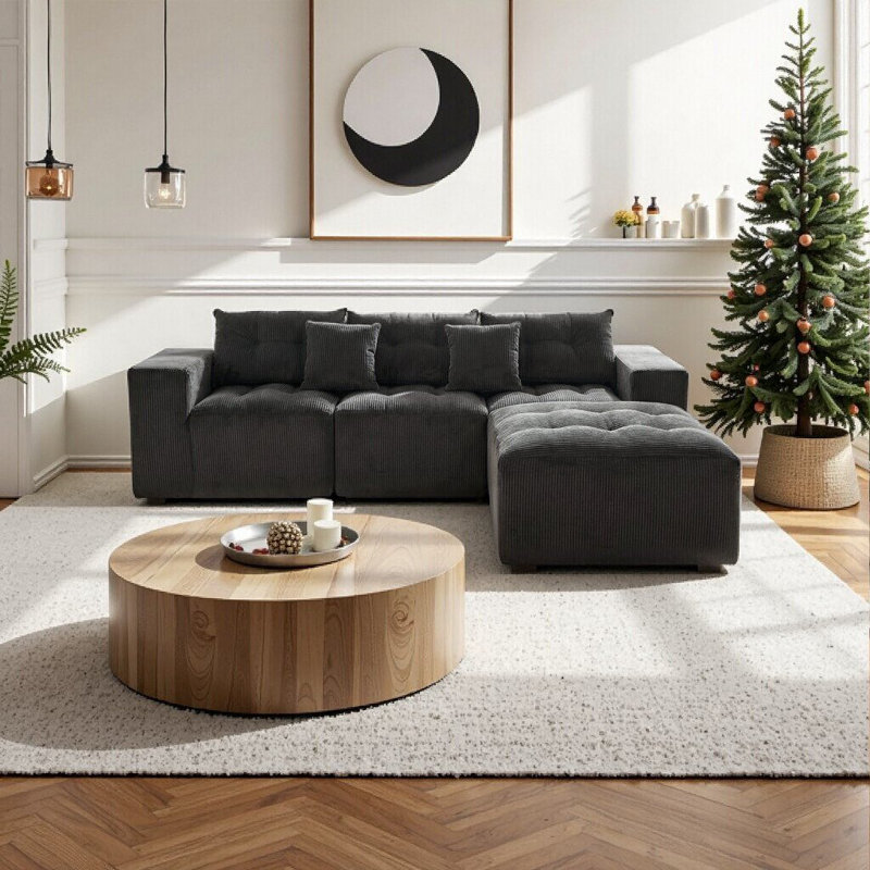 Canapé modulaire en L avec repose-pieds mobile, conception Cloud Comfort, structure en bois massif durable, pour le salon