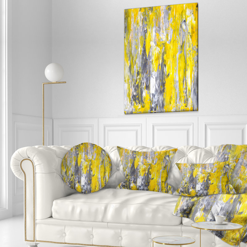 Grey and Yellow Abstract Pattern - Abstract Printed Throw Pillow, 12” x 20”, Rectangular