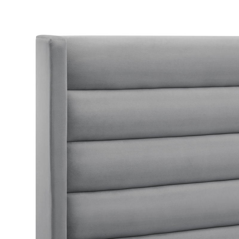 Lit plateforme capitonné à profil bas, Grand, Velours gris clair