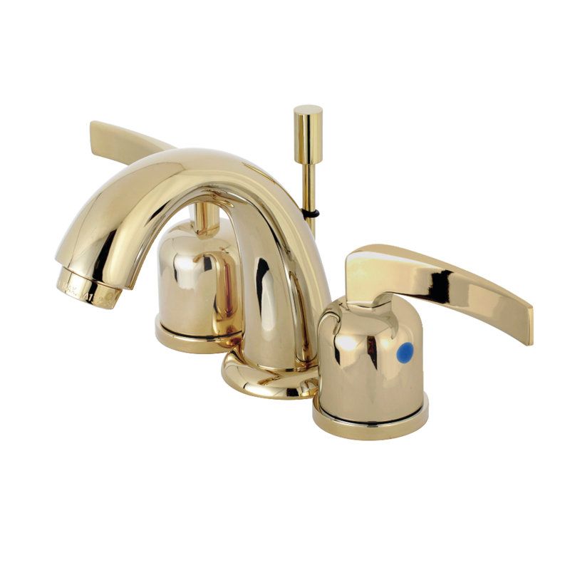 Kingston Brass Centurion Two-Handle 3-Hole Deck Mount Widespread Bathroom Faucet with Retail Pop-Up Drain, Polished Brass