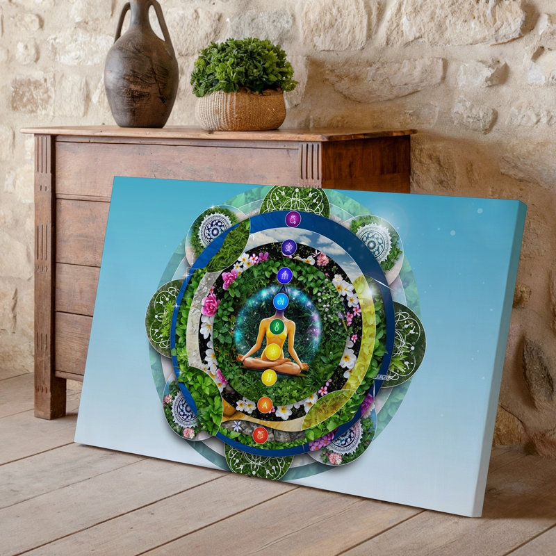 Toile, créer un collage dynamique et complexe mettant en vedette divers symboles de chakra et des motifs spirituels