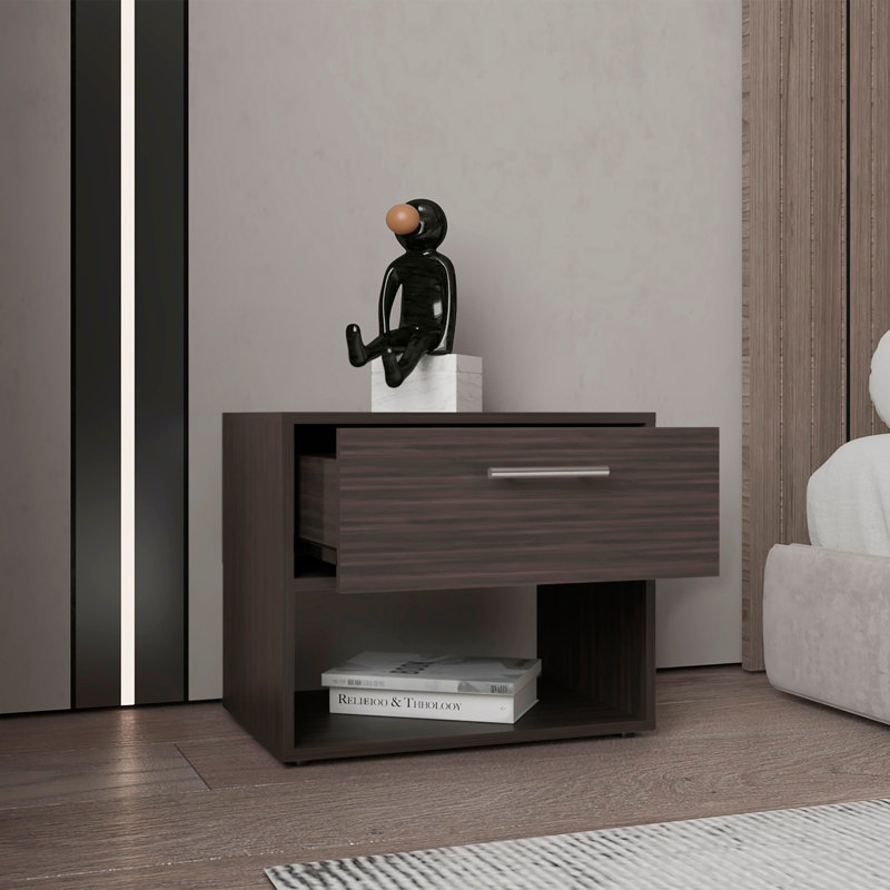 Table de chevet moderne à un tiroir de 18 po de hauteur avec une tablette, une table d'appoint, une table de bout pour la chambre à coucher et un salon noyer foncé