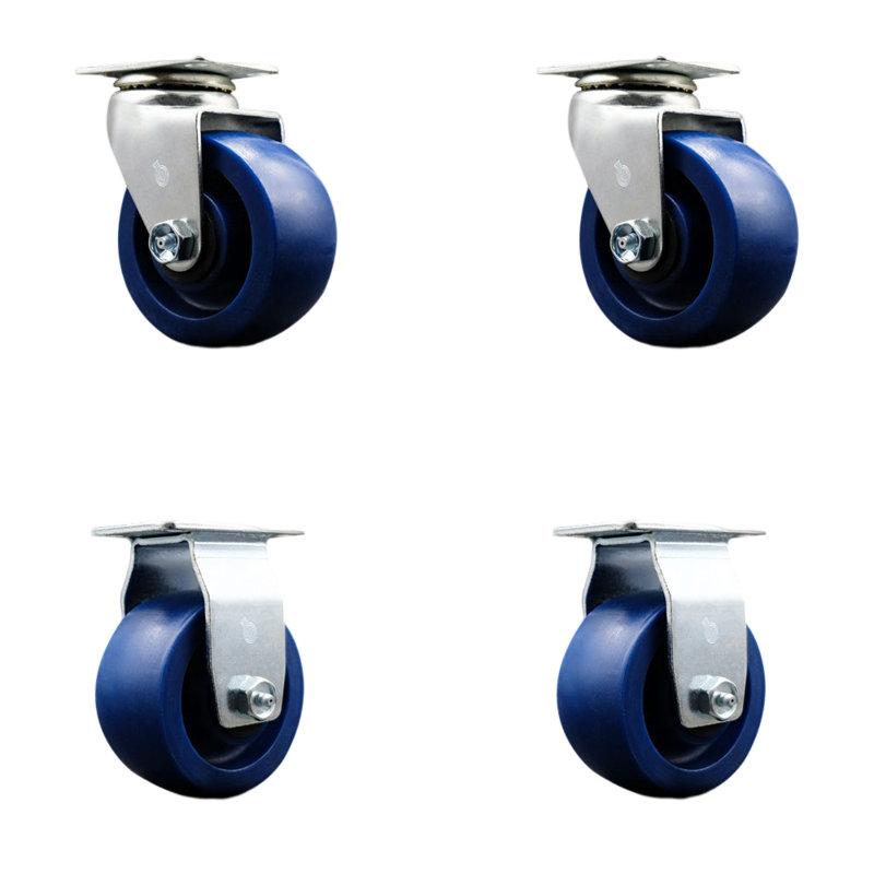4 Piece Solid Polyurethane Caster Set with Ball Bearings 2 Swivel 2 Rigid