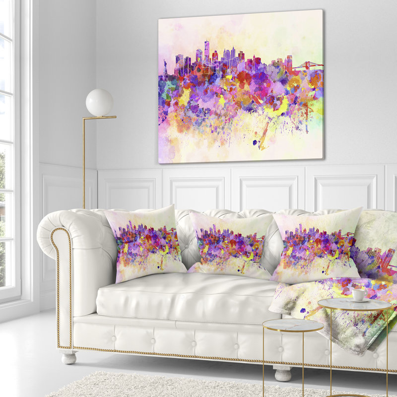 Coussin décoratif mauve New York Skyline