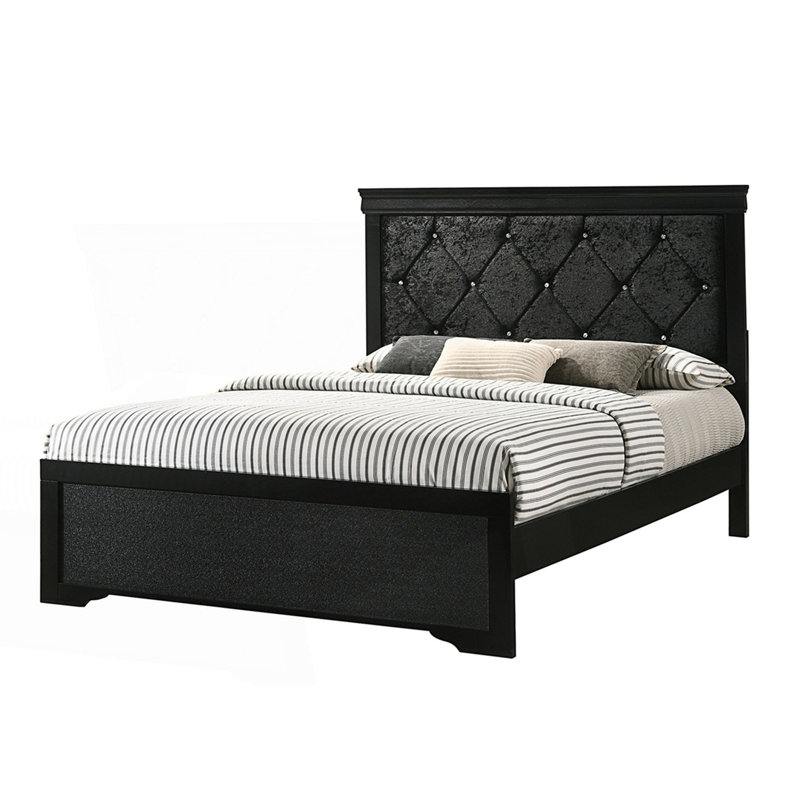 Lit à panneau tapissier en tissu avec tête de lit, Simple, Beige