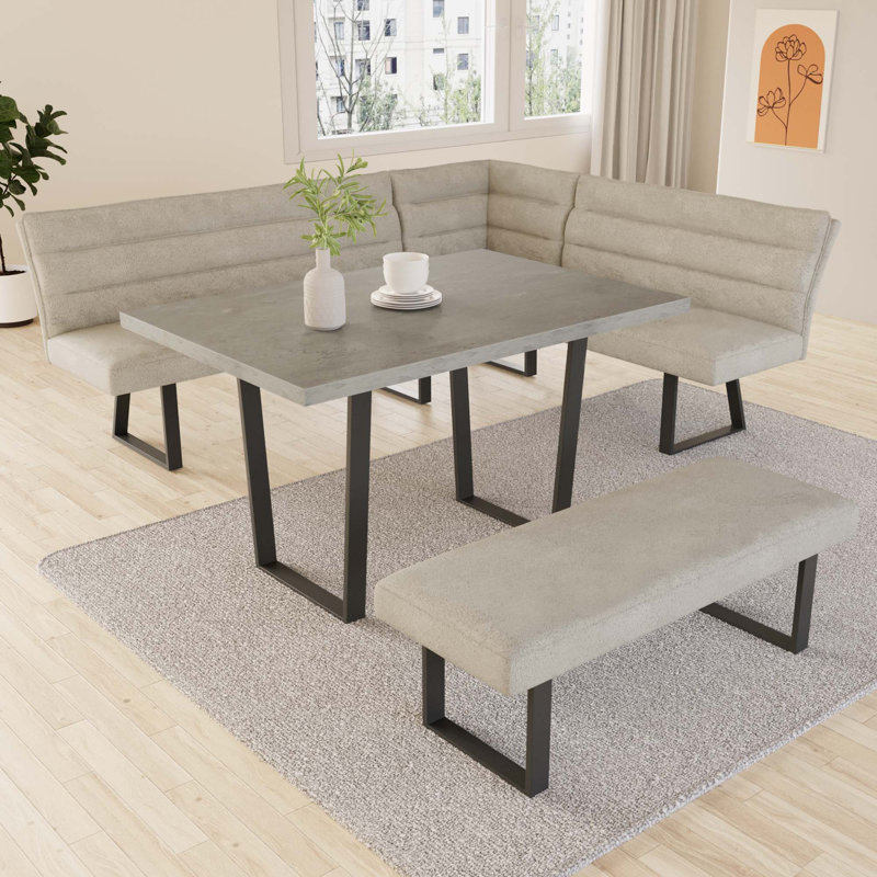 Zionna 3-Piece MDF Top Dining Table Set 47.2 in. Rectangle Table, 1-Back Corner Seat Bench and 1-Bench