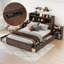 Lit plateforme avec rangement et tablettes coulissantes, gigogne et 2 tiroirs, espresso