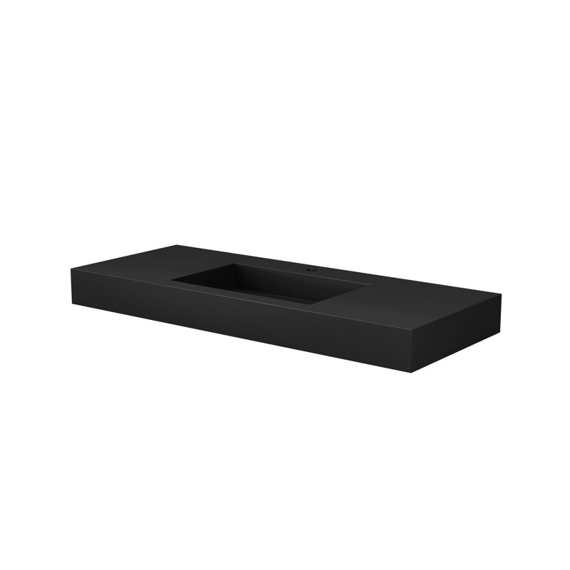 Meuble-lavabo à surface solide en résine de pierre noire mate - profondeur 45,87 po, largeur 19,33 po, hauteur 4,38 po, poids lourd polyvalent 64,77 lb, construction, lavabo à drainage lisse pour profondeur de salle de bain,