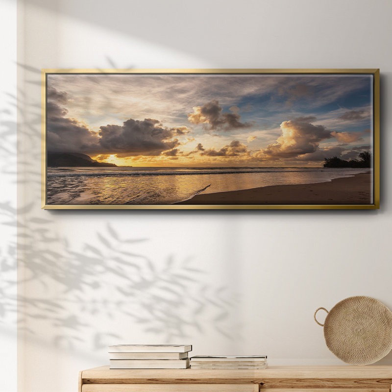 Coucher de soleil dans la baie de Hanalei, peinture sur toile, Or, H 8 po x l 20 po