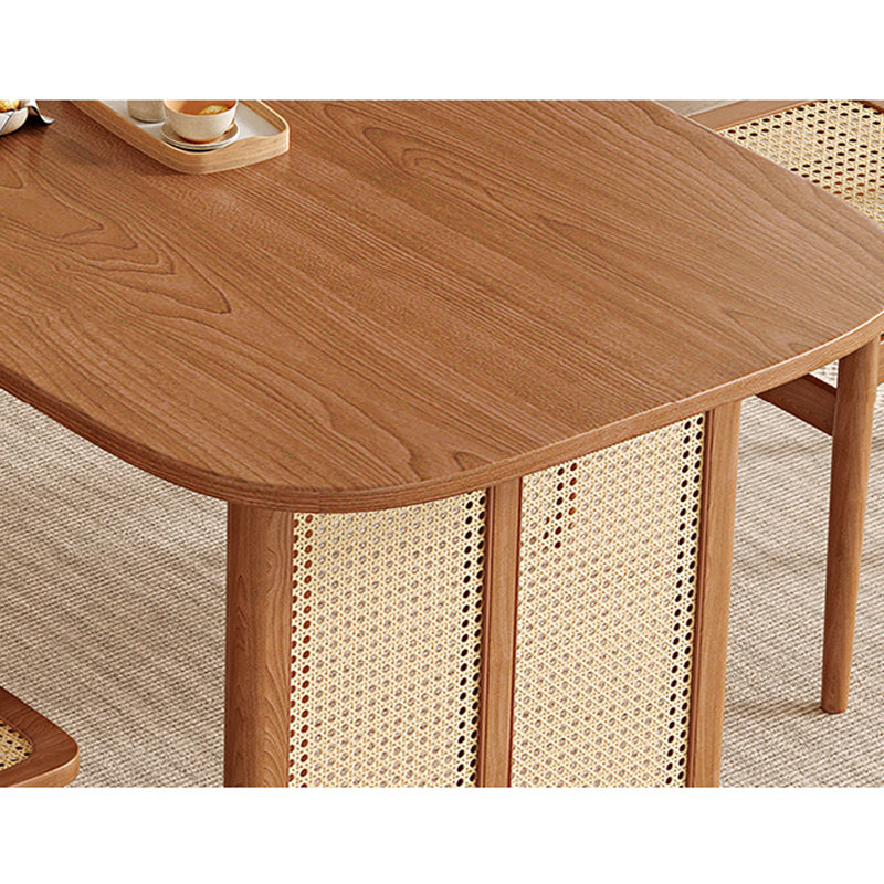 Ensemble de table en rotin de bois de style japonais, H 29,5 po x L 98,4 po x l 39,3 po, 9 pièces : table, 8 chaises